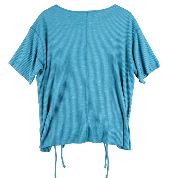 Cato Womens 18/20W‎ Ruched Drawstring Top Plus Size Ribbed Knit Teal V-Neck - Picture 2 of 8